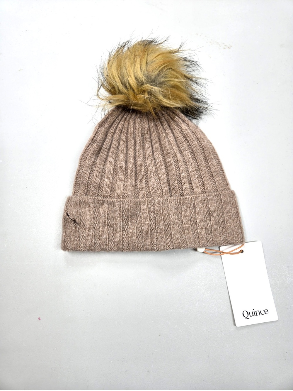 NWT QUINCE Mongolian Cashmere Pom Pom Beanie One Size Oatmeal 8205 - Picture 4 of 9